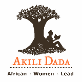 Akili Dada logo — tree with girl reading, tagline African · Women · Lead